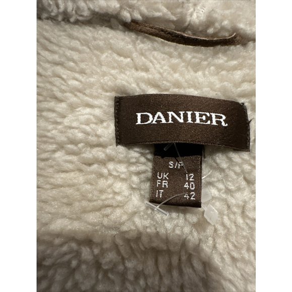 Danier Brown Suede Sherpa Lined Faux Fur Trim Hooded Jacket Size Small - Picture 4 of 5